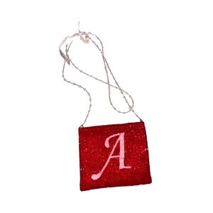 Beaded Letter "A" Bag Red and Pink beads with clear bead strap - Party Bag NWOT